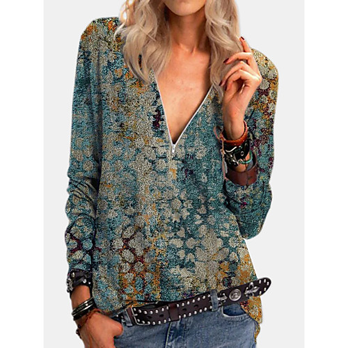 Women's T shirt Graphic Long Sleeve Quarter Zip Print V Neck Tops Basic Basic Top Blue Purple Yellow
Women's T shirt Graphic Long Sleeve Quarter Zip Print V Neck Tops Basic Basic Top Blue Purple Yellow