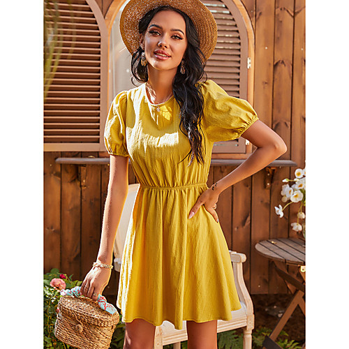 Women's Sundress Short Mini Dress Yellow Short Sleeve Solid Color Backless Summer Round Neck Casual Cotton 2021 S M L XL
Women's Sundress Short Mini Dress Yellow Short Sleeve Solid Color Backless Summer Round Neck Casual Cotton 2021 S M L XL