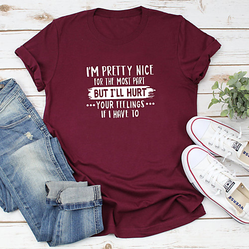 Women's T shirt Text Letter Print Round Neck Tops 100% Cotton Basic Basic Top White Black Purple
Women's T shirt Text Letter Print Round Neck Tops 100% Cotton Basic Basic Top White Black Purple
