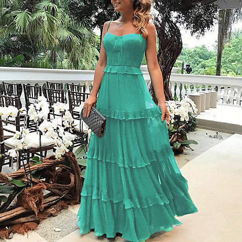 Sheath / Column Maxi Boho Holiday Prom Dress Spaghetti Strap Sleeveless Floor Length Chiffon with Ruffles Draping 2021
Sheath / Column Maxi Boho Holiday Prom Dress Spaghetti Strap Sleeveless Floor Length Chiffon with Ruffles Draping 2021