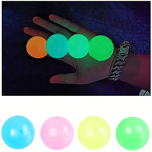 

Sensory Fidget Toy Sticky Ceiling Balls Stress Reliever 4 pcs Ball Glow in the Dark Luminescent Silicone For Kid's Adults' Boys and Girls