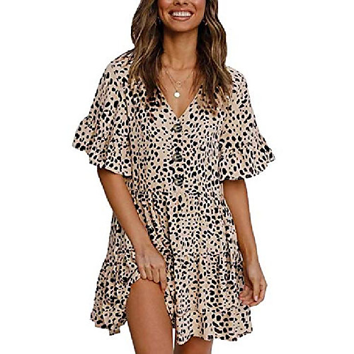 2021 Summer Women's Ruffle Sleeves Mini Dress Half Sleeves V Neck Leopard Print Loose Fit Ruffle Short Dress Deco with Button (Medium, Brown)
2021 Summer Women's Ruffle Sleeves Mini Dress Half Sleeves V Neck Leopard Print Loose Fit Ruffle Short Dress Deco with Button (Medium, Brown)