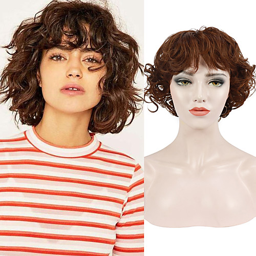 

Cosplay Costume Wig Synthetic Wig Cosplay Wig Bouncy Curl Bob Neat Bang Wig Natural Black Synthetic Hair Women's Odor Free Adjustable Heat Resistant Black Brown