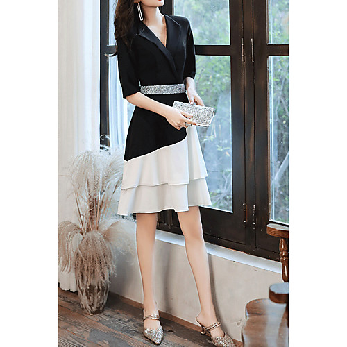 A-Line Color Block Elegant Cocktail Party Prom Dress V Neck Half Sleeve Short / Mini Stretch Fabric with Sash / Ribbon Tier 2021
A-Line Color Block Elegant Cocktail Party Prom Dress V Neck Half Sleeve Short / Mini Stretch Fabric with Sash / Ribbon Tier 2021