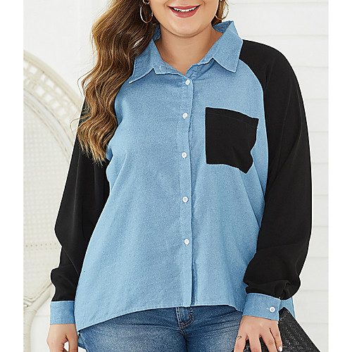 Women's Plus Size Pocket Color Block Shirt Large Size Shirt Collar Long Sleeve Tops XL XXL 3XL Blue Big Size
Women's Plus Size Pocket Color Block Shirt Large Size Shirt Collar Long Sleeve Tops XL XXL 3XL Blue Big Size