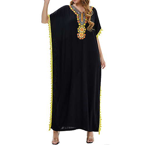 Women's Kaftan Dress Maxi long Dress Black Yellow Half Sleeve Floral Embroidered Tassel Fringe Print Summer V Neck Elegant Cotton 2021 M L XL XXL
Women's Kaftan Dress Maxi long Dress Black Yellow Half Sleeve Floral Embroidered Tassel Fringe Print Summer V Neck Elegant Cotton 2021 M L XL XXL