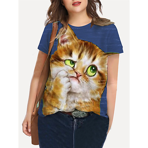 Women's Plus Size Print Cat Graphic Animal T shirt Large Size Crewneck Short Sleeve Basic Tops XL XXL 3XL Blue Big Size
Women's Plus Size Print Cat Graphic Animal T shirt Large Size Crewneck Short Sleeve Basic Tops XL XXL 3XL Blue Big Size