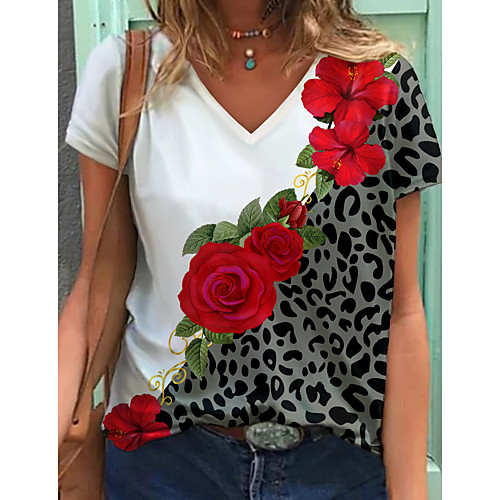 Women's T shirt Color Block Leopard Floral Print V Neck Tops Basic Basic Top White Khaki Gray
Women's T shirt Color Block Leopard Floral Print V Neck Tops Basic Basic Top White Khaki Gray