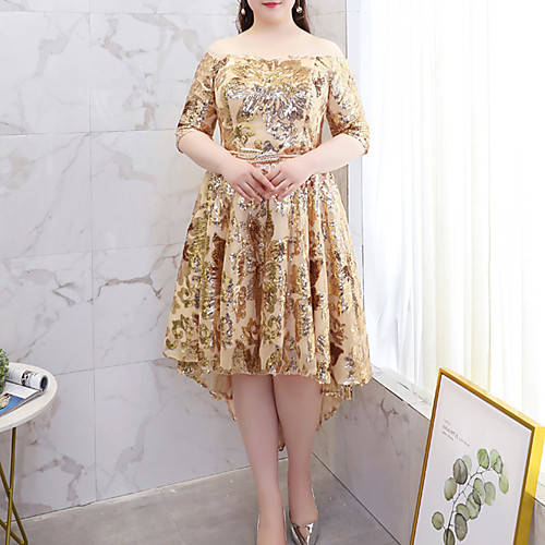 A-Line Glittering Plus Size Homecoming Cocktail Party Dress Off Shoulder Half Sleeve Asymmetrical Lace with Sequin Embroidery 2021
A-Line Glittering Plus Size Homecoming Cocktail Party Dress Off Shoulder Half Sleeve Asymmetrical Lace with Sequin Embroidery 2021