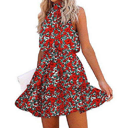 Women Floral Dresses Casual Summer Sleeveless Halter Neck Ruffle Belt Boho Polka Dot Leopard Print Sun Short Dress (Floral Red, X-Large)
Women Floral Dresses Casual Summer Sleeveless Halter Neck Ruffle Belt Boho Polka Dot Leopard Print Sun Short Dress (Floral Red, X-Large)