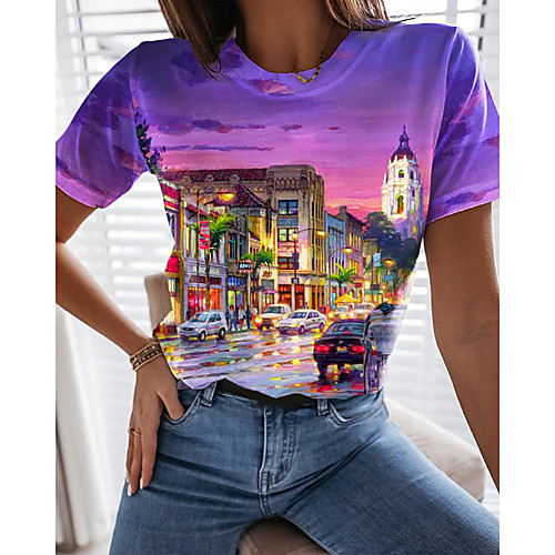 Women's T shirt Graphic Scenery 3D Print Round Neck Tops Basic Basic Top Purple
Women's T shirt Graphic Scenery 3D Print Round Neck Tops Basic Basic Top Purple