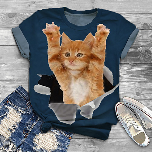 Women's Plus Size Print Cat Graphic Animal T shirt Large Size Crewneck Short Sleeve Basic Tops XL XXL 3XL Blue Big Size
Women's Plus Size Print Cat Graphic Animal T shirt Large Size Crewneck Short Sleeve Basic Tops XL XXL 3XL Blue Big Size