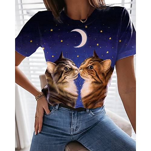 Women's T shirt Galaxy Cat Graphic Print Round Neck Tops Basic Basic Top Blue Royal Blue Navy Blue
Women's T shirt Galaxy Cat Graphic Print Round Neck Tops Basic Basic Top Blue Royal Blue Navy Blue