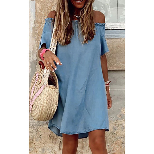 Women's Denim Dress Knee Length Dress Light Blue Half Sleeve Solid Color Ruffle Summer Off Shoulder Casual 2021 S M L XL
Women's Denim Dress Knee Length Dress Light Blue Half Sleeve Solid Color Ruffle Summer Off Shoulder Casual 2021 S M L XL