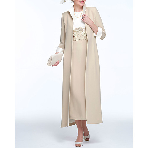 Two Piece Sheath / Column Mother of the Bride Dress Elegant Jewel Neck Ankle Length Stretch Fabric 3/4 Length Sleeve with Appliques 2021
Two Piece Sheath / Column Mother of the Bride Dress Elegant Jewel Neck Ankle Length Stretch Fabric 3/4 Length Sleeve with Appliques 2021
