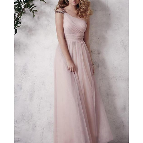 A-Line One Shoulder Floor Length Chiffon / Tulle Bridesmaid Dress with Pleats
A-Line One Shoulder Floor Length Chiffon / Tulle Bridesmaid Dress with Pleats