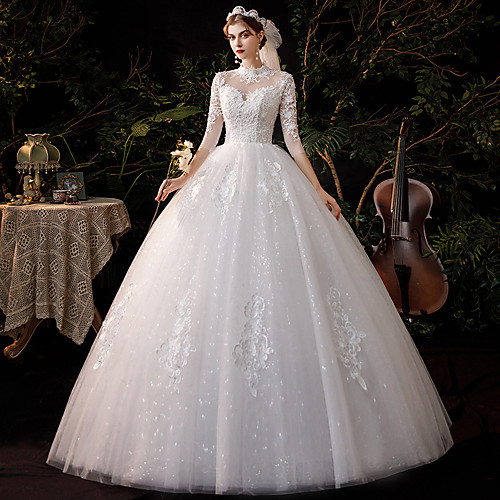 Princess Ball Gown Wedding Dresses High Neck Floor Length Lace Tulle Half Sleeve Formal Romantic with Appliques 2021
Princess Ball Gown Wedding Dresses High Neck Floor Length Lace Tulle Half Sleeve Formal Romantic with Appliques 2021