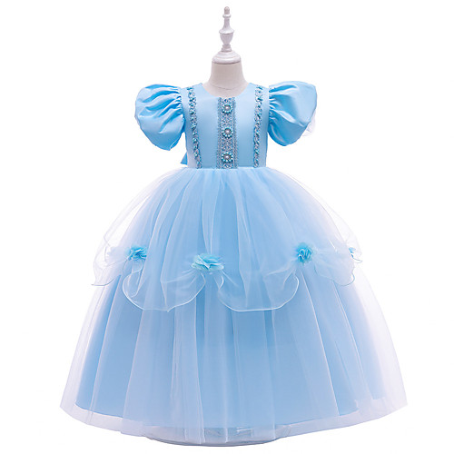 

Princess Ankle Length Wedding / Party Flower Girl Dresses - Lace / Tulle Short Sleeve Jewel Neck with Lace / Beading / Tier