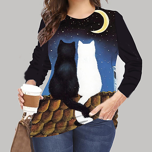 Women's Plus Size Print Cat Graphic Animal T shirt Large Size Crewneck Long Sleeve Tops XL XXL 3XL Black Blue Big Size
Women's Plus Size Print Cat Graphic Animal T shirt Large Size Crewneck Long Sleeve Tops XL XXL 3XL Black Blue Big Size