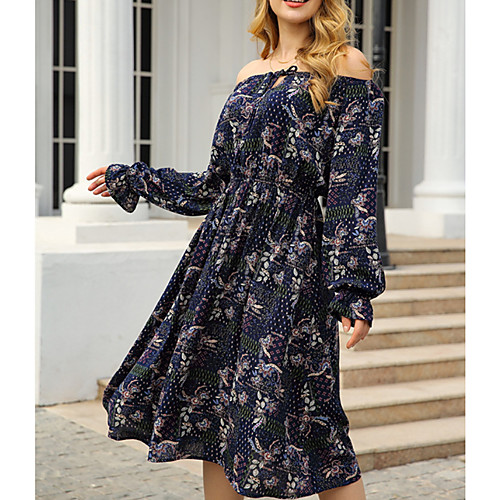 Women's A Line Dress Knee Length Dress Wine Navy Blue Long Sleeve Floral Print Print Spring Summer Off Shoulder Casual 3D Print S M L
Women's A Line Dress Knee Length Dress Wine Navy Blue Long Sleeve Floral Print Print Spring Summer Off Shoulder Casual 3D Print S M L