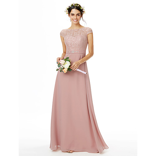 Sheath / Column Bateau Neck Floor Length Chiffon / Lace Bridesmaid Dress with Lace / Sash / Ribbon / Bow(s)
Sheath / Column Bateau Neck Floor Length Chiffon / Lace Bridesmaid Dress with Lace / Sash / Ribbon / Bow(s)