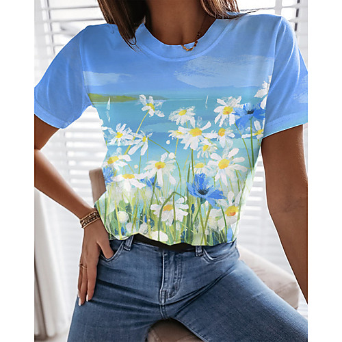Women's T shirt Graphic Floral Print Round Neck Tops Basic Basic Top Blue Purple Green
Women's T shirt Graphic Floral Print Round Neck Tops Basic Basic Top Blue Purple Green