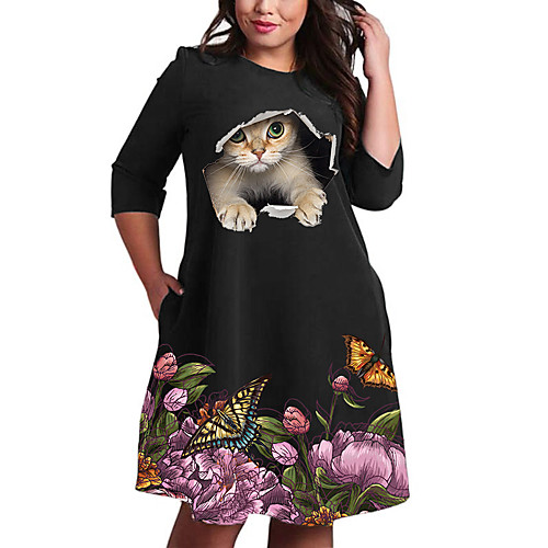 Women's Plus Size Dresses Shift Dress Knee Length Dress 3/4 Length Sleeve Cat Graphic Animal Print Casual Fall Black Blushing Pink XL XXL 3XL 4XL 5XL / Holiday
Women's Plus Size Dresses Shift Dress Knee Length Dress 3/4 Length Sleeve Cat Graphic Animal Print Casual Fall Black Blushing Pink XL XXL 3XL 4XL 5XL / Holiday