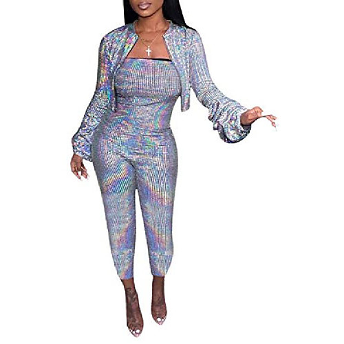 women glitter off shoulder bodycon long pants jumpsuits with ruched long sleeve zipper jacket 2 piece outfits silver large
women glitter off shoulder bodycon long pants jumpsuits with ruched long sleeve zipper jacket 2 piece outfits silver large