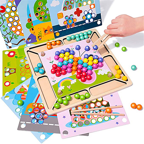 

Montessori Toy Wooden Educational Toys for 3 4 5 Year Old Clip Bead Game Toddler Preschool Stacking Learning Toy Fine Motor Color Recognition Parent-Child Interaction Birthday Gift