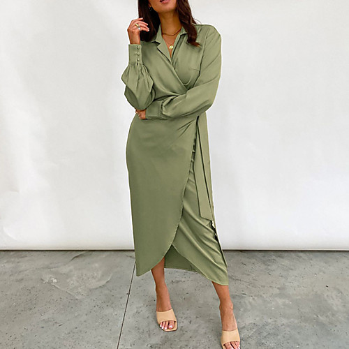 Women's Wrap Dress Midi Dress Green Beige Long Sleeve Solid Color Fall Spring V Neck Elegant Casual 2021 S M L
Women's Wrap Dress Midi Dress Green Beige Long Sleeve Solid Color Fall Spring V Neck Elegant Casual 2021 S M L
