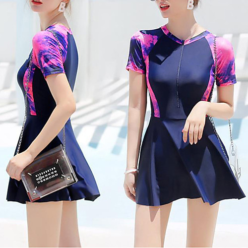 Women's One Piece Swimsuit Elastane Swimwear Breathable Quick Dry Short Sleeve Front Zip - Swimming Surfing Water Sports Patchwork Summer
Women's One Piece Swimsuit Elastane Swimwear Breathable Quick Dry Short Sleeve Front Zip - Swimming Surfing Water Sports Patchwork Summer