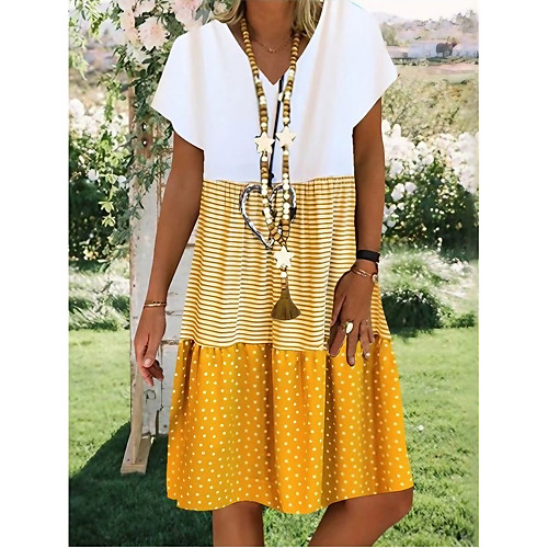 Women's Sundress Knee Length Dress Black Red Yellow Short Sleeve Color Block Print Fall Summer V Neck Elegant 2021 S M L XL XXL 3XL 4XL
Women's Sundress Knee Length Dress Black Red Yellow Short Sleeve Color Block Print Fall Summer V Neck Elegant 2021 S M L XL XXL 3XL 4XL