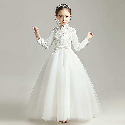 Princess Floor Length First Communion / Formal Evening Flower Girl Dresses - Tulle Long Sleeve High Neck with Bow(s) / Appliques / Solid
Princess Floor Length First Communion / Formal Evening Flower Girl Dresses - Tulle Long Sleeve High Neck with Bow(s) / Appliques / Solid