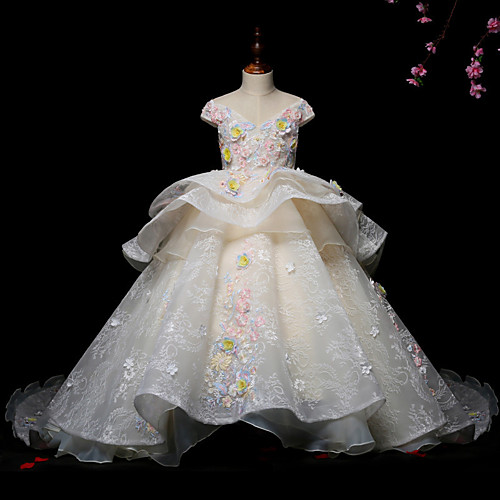 Princess / Ball Gown Sweep / Brush Train Wedding / Party Flower Girl Dresses - Lace / Tulle Cap Sleeve V Neck with Appliques
Princess / Ball Gown Sweep / Brush Train Wedding / Party Flower Girl Dresses - Lace / Tulle Cap Sleeve V Neck with Appliques