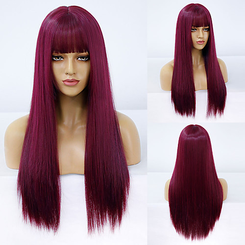 

Synthetic Wig Natural Straight Neat Bang Wig Medium Length A10 A11 A1 A2 A3 Synthetic Hair Women's Cosplay Party Fashion Burgundy