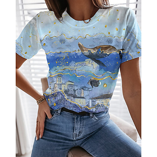 Women's T shirt Graphic Print Round Neck Tops Basic Basic Top Blue Green Light Blue
Women's T shirt Graphic Print Round Neck Tops Basic Basic Top Blue Green Light Blue