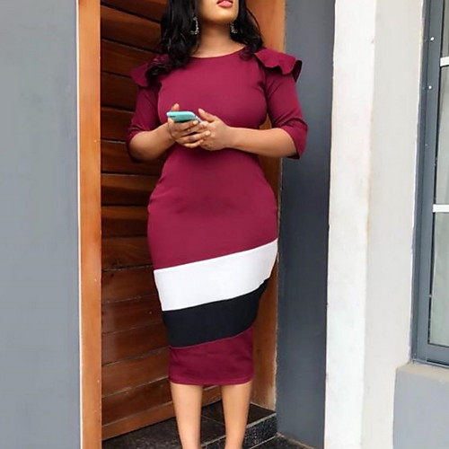 Women's Plus Size Dresses Sheath Dress Midi Dress 3/4 Length Sleeve Color Block Print Casual Fall Wine S M L XL XXL / Slim
Women's Plus Size Dresses Sheath Dress Midi Dress 3/4 Length Sleeve Color Block Print Casual Fall Wine S M L XL XXL / Slim