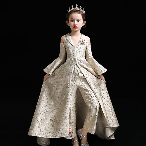 Pantsuit / Jumpsuit Sweep / Brush Train / Asymmetrical Formal Evening / Pageant Flower Girl Dresses - Satin Long Sleeve V Neck with Beading / Embroidery / Split Front
Pantsuit / Jumpsuit Sweep / Brush Train / Asymmetrical Formal Evening / Pageant Flower Girl Dresses - Satin Long Sleeve V Neck with Beading / Embroidery / Split Front