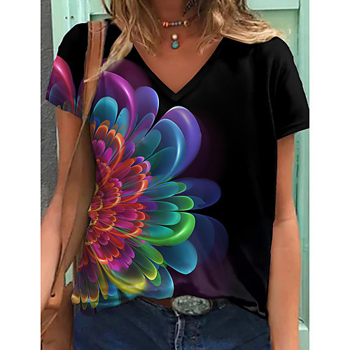 Women's Floral Theme Painting T shirt Floral Graphic Print V Neck Basic Tops Black
Women's Floral Theme Painting T shirt Floral Graphic Print V Neck Basic Tops Black