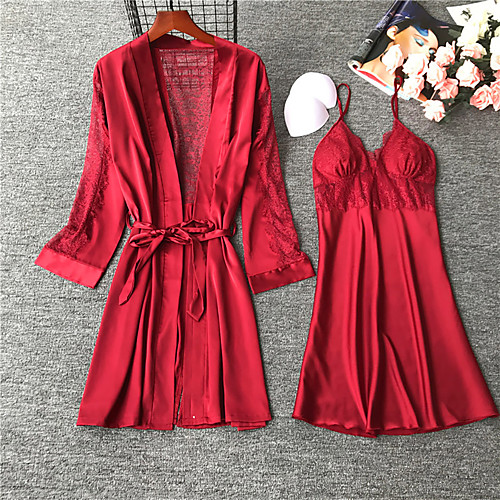 

Women's Daily Cotton Blend Pajamas V Neck Suits 3/4-Length Sleeve 2 Piece Spring & Summer Without Lining Lace XS Black