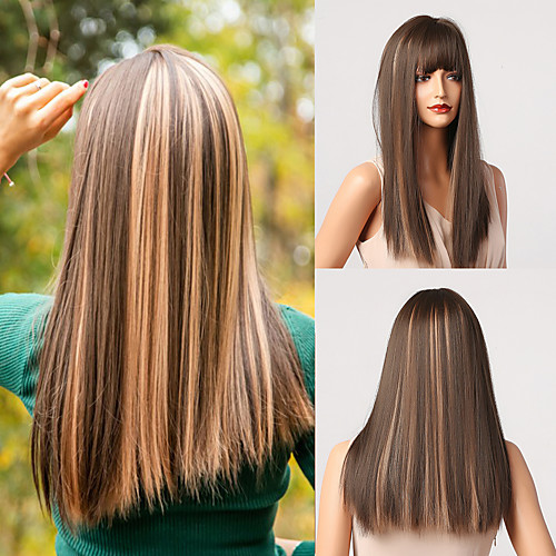 Brown Golden Highlight Synthetic Hair Wig with Bangs Long Straight Cosplay Party Heat Resistant Wigs for Black Women
Brown Golden Highlight Synthetic Hair Wig with Bangs Long Straight Cosplay Party Heat Resistant Wigs for Black Women