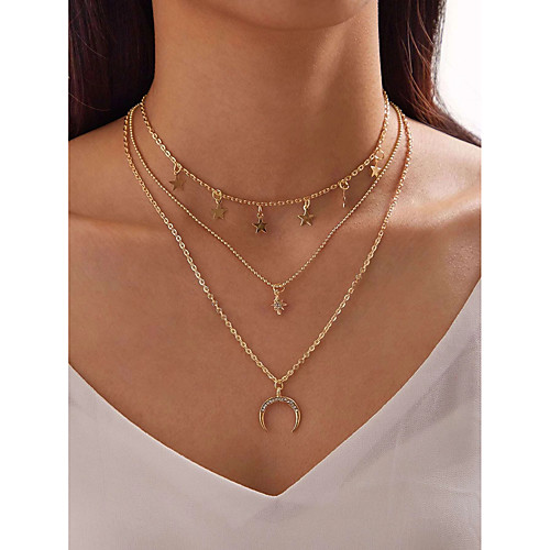 Women's Necklace Layered Necklace Stacking Stackable Moon Star Simple Fashion European Alloy Gold 36 cm Necklace Jewelry 1pc For Gift Prom Festival
Women's Necklace Layered Necklace Stacking Stackable Moon Star Simple Fashion European Alloy Gold 36 cm Necklace Jewelry 1pc For Gift Prom Festival