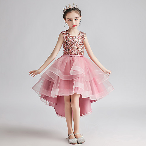 Princess Asymmetrical Wedding / Event / Party Flower Girl Dresses - Tulle / Sequined Sleeveless Jewel Neck with Sash / Ribbon / Solid / Splicing
Princess Asymmetrical Wedding / Event / Party Flower Girl Dresses - Tulle / Sequined Sleeveless Jewel Neck with Sash / Ribbon / Solid / Splicing