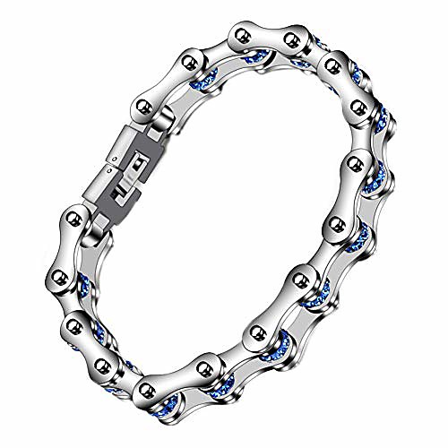 pamtier men's and women's stainless steel crystal bike chain motorcycle link bracelet 8.75 inches blue
pamtier men's and women's stainless steel crystal bike chain motorcycle link bracelet 8.75 inches blue