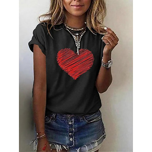 Women's T shirt Graphic Heart Print Round Neck Tops Basic Basic Top White Black Blue
Women's T shirt Graphic Heart Print Round Neck Tops Basic Basic Top White Black Blue
