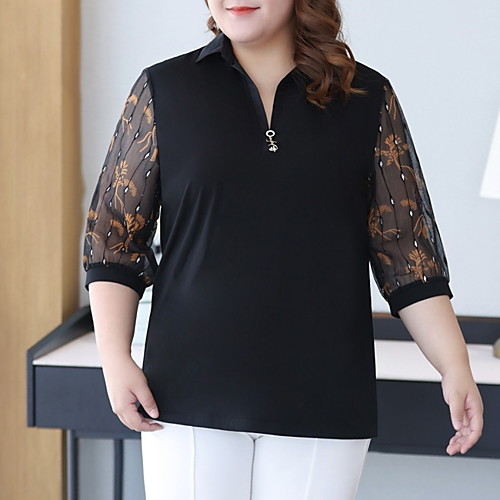 Women's Plus Size Print Floral Blouse Large Size Shirt Collar 3/4 Length Sleeve Basic Tops XXL 3XL 4XL Black Big Size / Cotton
Women's Plus Size Print Floral Blouse Large Size Shirt Collar 3/4 Length Sleeve Basic Tops XXL 3XL 4XL Black Big Size / Cotton