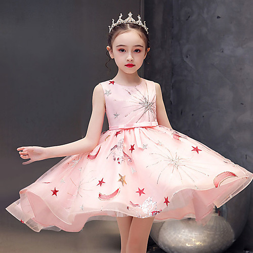 

Princess / Ball Gown Jewel Neck Asymmetrical / Knee Length Tulle Junior Bridesmaid Dress with Sash / Ribbon / Bow(s)