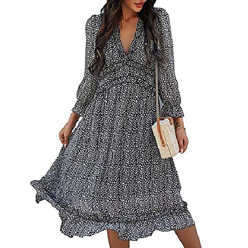 Simplee Women's V Neck Ruffles Floral Printed Long Sleeve Dress High Elastic Waist Flowing Midi Dresses(4-6 Black)
Simplee Women's V Neck Ruffles Floral Printed Long Sleeve Dress High Elastic Waist Flowing Midi Dresses(4-6 Black)