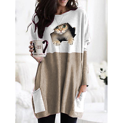 Women's T shirt Cat Graphic 3D Long Sleeve Pocket Round Neck Tops Basic Basic Top Black Orange Khaki
Women's T shirt Cat Graphic 3D Long Sleeve Pocket Round Neck Tops Basic Basic Top Black Orange Khaki