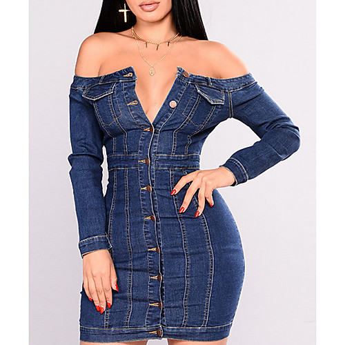 Women's A Line Dress Short Mini Dress Blue Long Sleeve Solid Color Button Summer Off Shoulder Casual 2021 M L XL 2XL 3XL 4XL 5XL
Women's A Line Dress Short Mini Dress Blue Long Sleeve Solid Color Button Summer Off Shoulder Casual 2021 M L XL 2XL 3XL 4XL 5XL